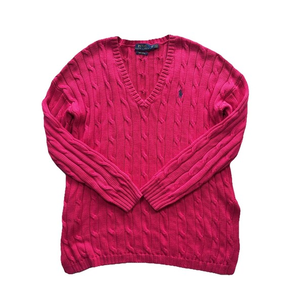 Polo Ralph Lauren Women’s Cable Knit Sweater XS Pima Cotton V Neck Preppy - Picture 1 of 8
